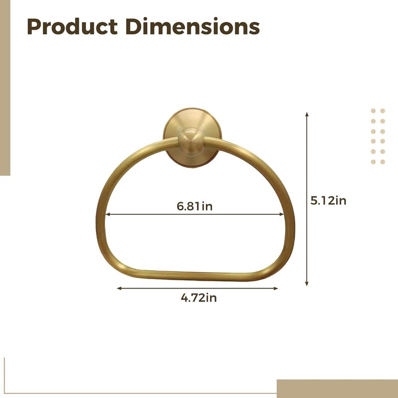 Wall Mounted Brass Towel Ring, Heavy Duty Half-Round Design, Antique Gold Finish, 6.8 X 5.1 in Oval Hand Towel Holder for Bathroom, Restroom - Image 3