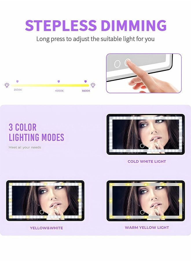 GROIC مرآة زينة للسيارة مع أضواء LED، مرآة رؤية خلفية قابلة لإعادة الشحن، مرآة تجميل لتظليل الشمس، مرآة زينة قابلة للتثبيت مع لمسة على الشاشة، الجزء الداخلي للسيارات  - Image 2