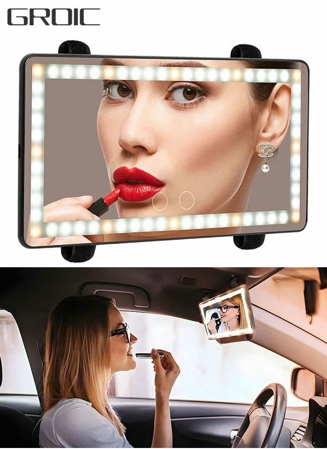 GROIC مرآة زينة للسيارة مع أضواء LED، مرآة رؤية خلفية قابلة لإعادة الشحن، مرآة تجميل لتظليل الشمس، مرآة زينة قابلة للتثبيت مع لمسة على الشاشة، الجزء الداخلي للسيارات  - Image 1