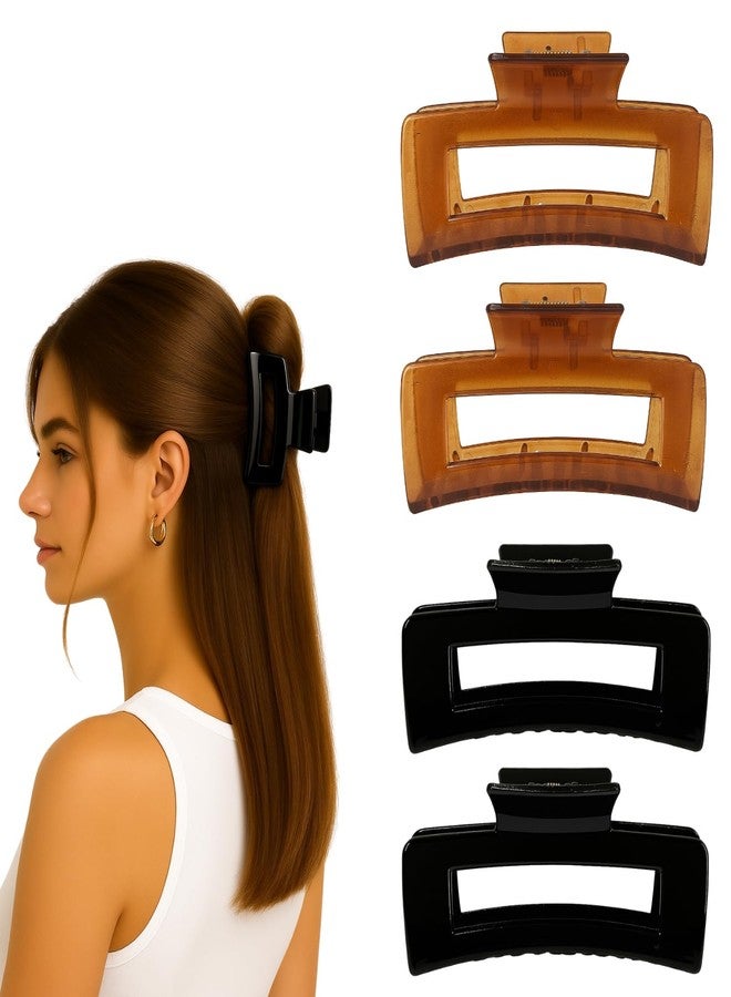 BellaStella Korean Fashion Matte Hair Claw for Women Large Strong Hold Hair Clips for Thick, Thin & Long Clutches Hair Accessories for Women & Girls (Pack of 4 Pcs) (Brown & Black) - Image 1