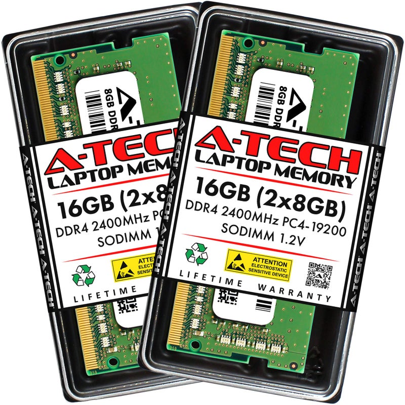 A-Tech 16GB (2x8GB) DDR4 2400 MHz SODIMM PC4-19200 (PC4-2400T) CL17 Non-ECC Laptop RAM Memory Modules - Image 1