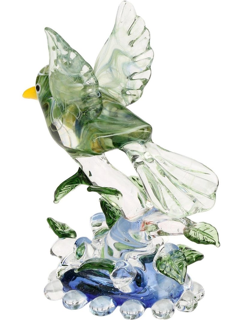Somil Beautiful Bird with Yellow Peak Ready to Fly from A Tree Crystal Glass Showpiece, Green, Clear, Blue, 8 X 5.5 X 9 Cm, Made By Hand from Expert Artisans - Image 3