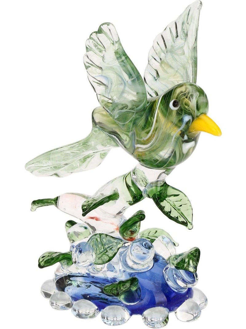 Somil Beautiful Bird with Yellow Peak Ready to Fly from A Tree Crystal Glass Showpiece, Green, Clear, Blue, 8 X 5.5 X 9 Cm, Made By Hand from Expert Artisans - Image 1