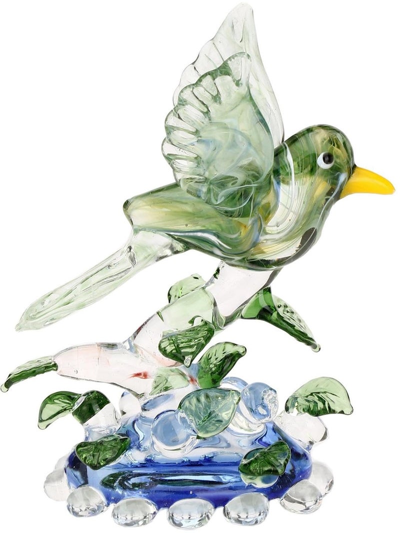 Somil Beautiful Bird with Yellow Peak Ready to Fly from A Tree Crystal Glass Showpiece, Green, Clear, Blue, 8 X 5.5 X 9 Cm, Made By Hand from Expert Artisans - Image 2