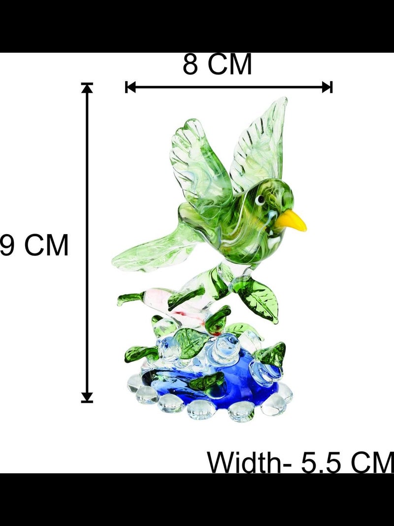 Somil Beautiful Bird with Yellow Peak Ready to Fly from A Tree Crystal Glass Showpiece, Green, Clear, Blue, 8 X 5.5 X 9 Cm, Made By Hand from Expert Artisans - Image 4