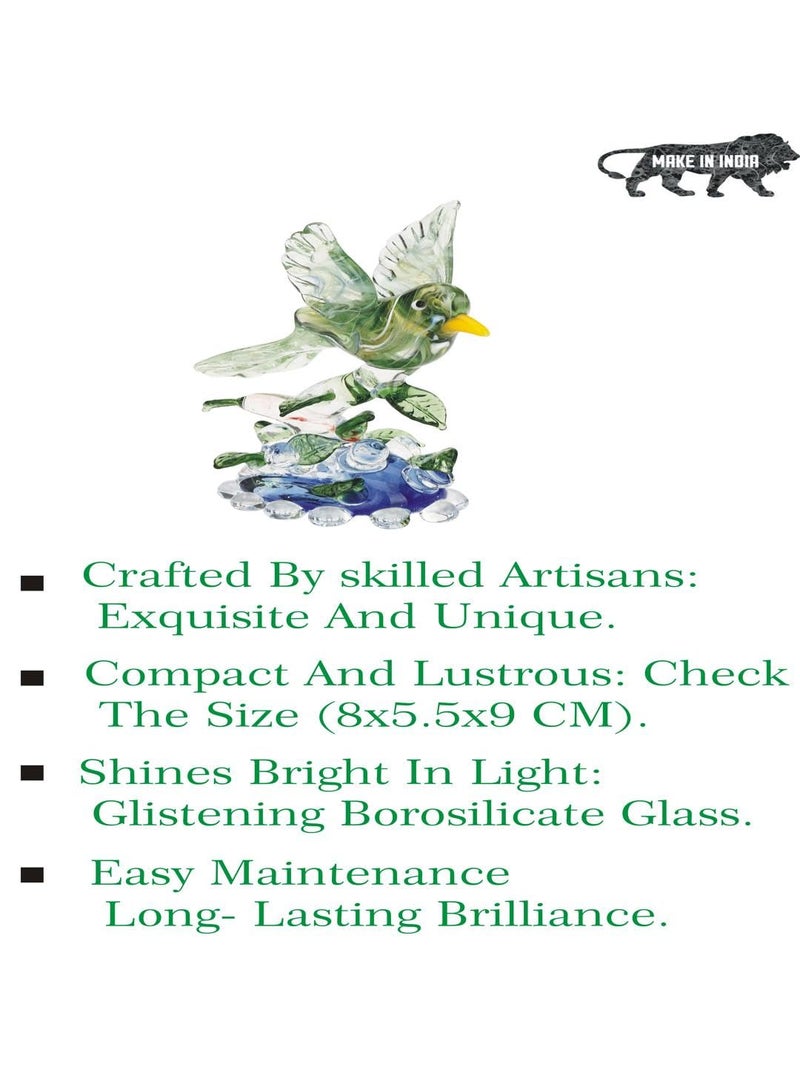 Somil Beautiful Bird with Yellow Peak Ready to Fly from A Tree Crystal Glass Showpiece, Green, Clear, Blue, 8 X 5.5 X 9 Cm, Made By Hand from Expert Artisans - Image 5