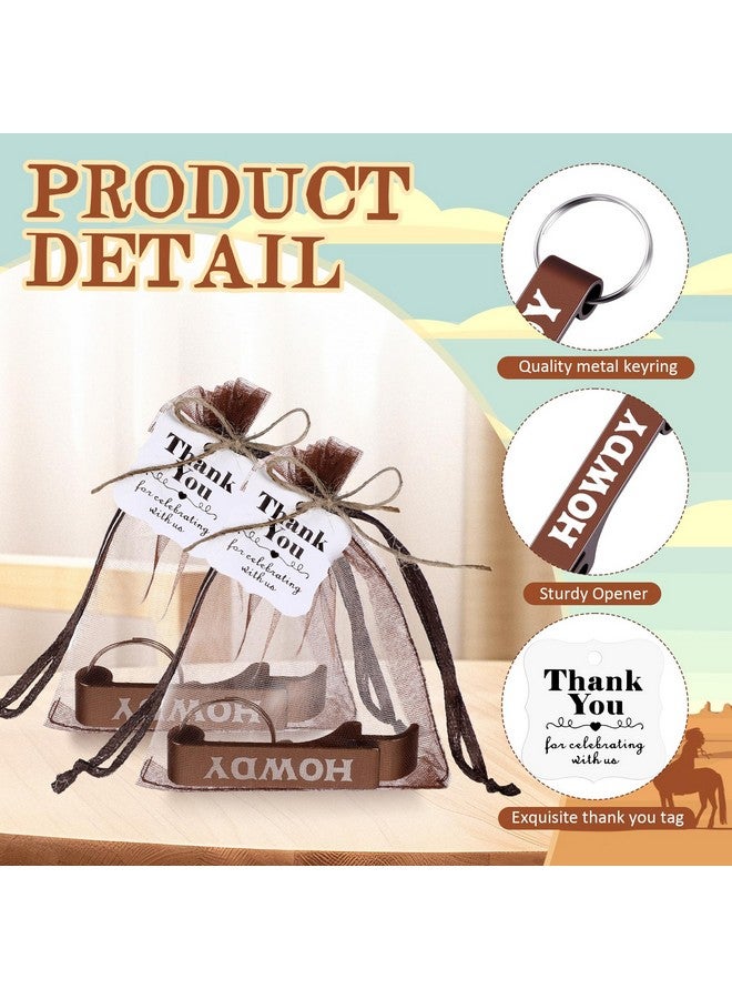 Junkin 50 Pcs Western Party Favors Mental Bottle Opener Keychain Bulk with Organza Bags Thank You Tags and Rope for Wedding Wild West Themed Party Decorations - Image 3