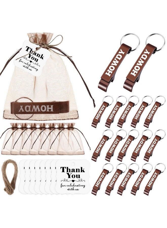 Junkin 50 Pcs Western Party Favors Mental Bottle Opener Keychain Bulk with Organza Bags Thank You Tags and Rope for Wedding Wild West Themed Party Decorations - Image 1