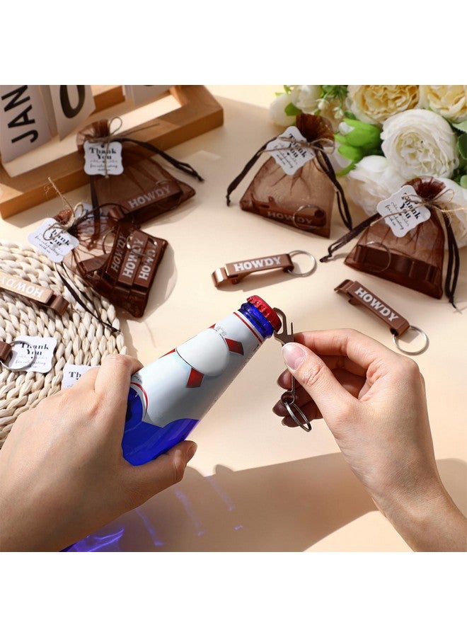 Junkin 50 Pcs Western Party Favors Mental Bottle Opener Keychain Bulk with Organza Bags Thank You Tags and Rope for Wedding Wild West Themed Party Decorations - Image 4