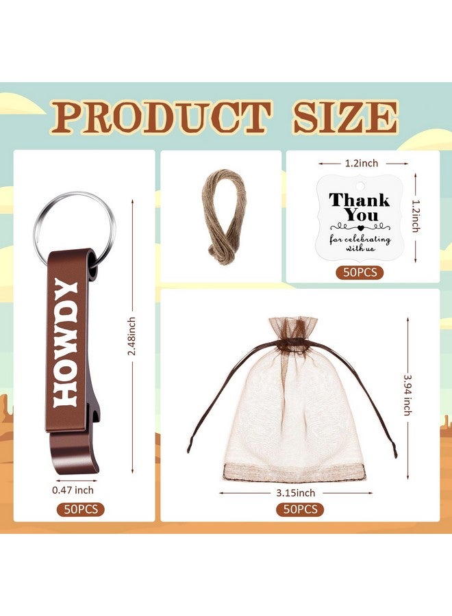 Junkin 50 Pcs Western Party Favors Mental Bottle Opener Keychain Bulk with Organza Bags Thank You Tags and Rope for Wedding Wild West Themed Party Decorations - Image 2
