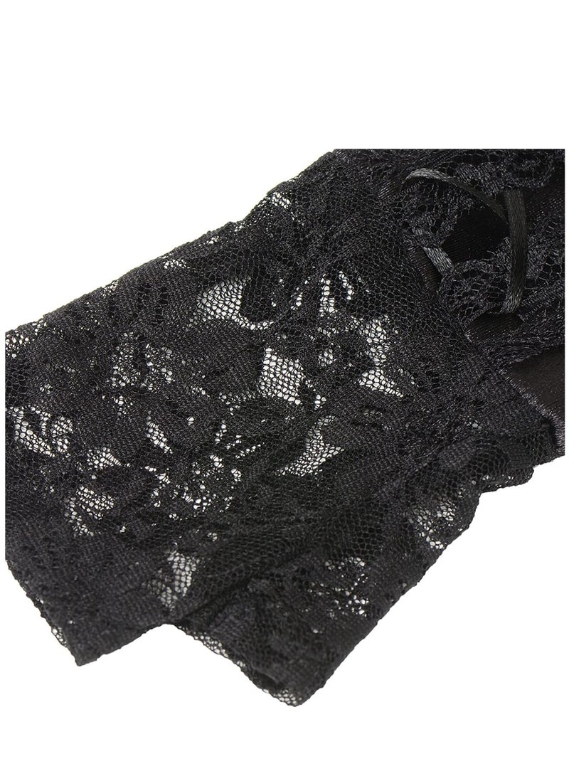 Zikra Lace Up Fingerless Gloves Long Elbow Gloves for Costume Party Lace-up Arm Warmer - Image 3