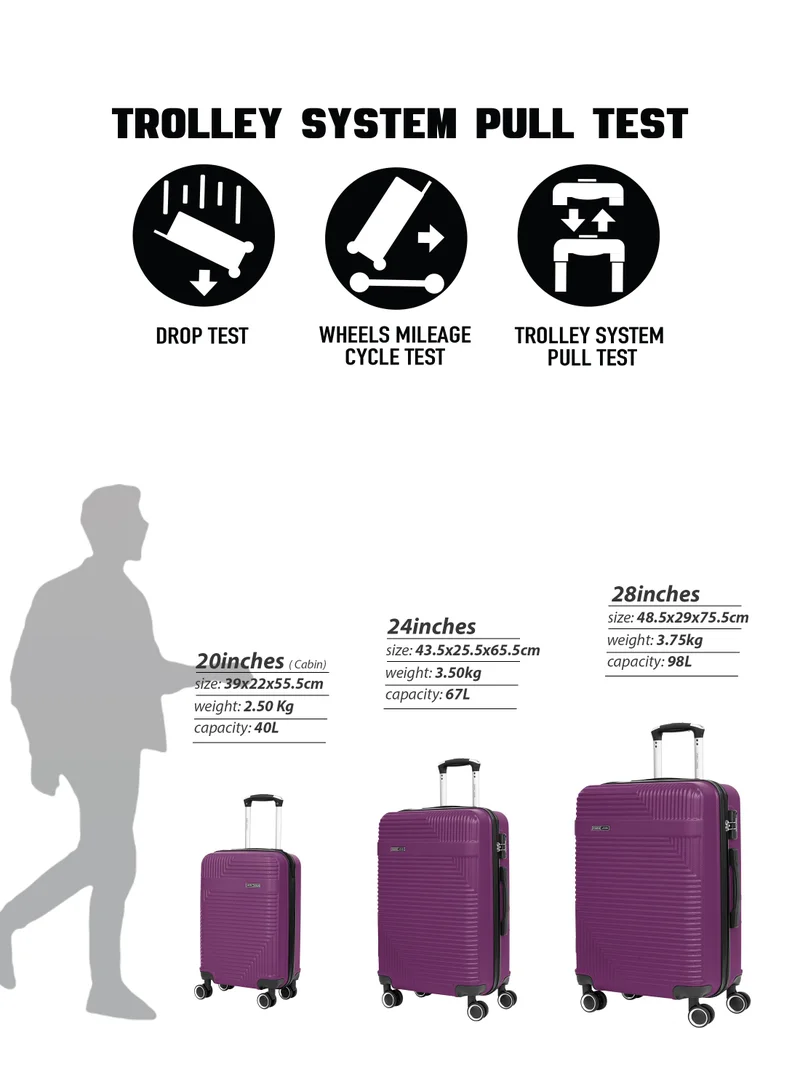 Parajohn M (24 inch) Medium 24-Inch ABS Lightweight Hardshell Luggage Trolley | carrying 20kg 4-Wheel Spinner Suitcase Purple  | Best Price UAE