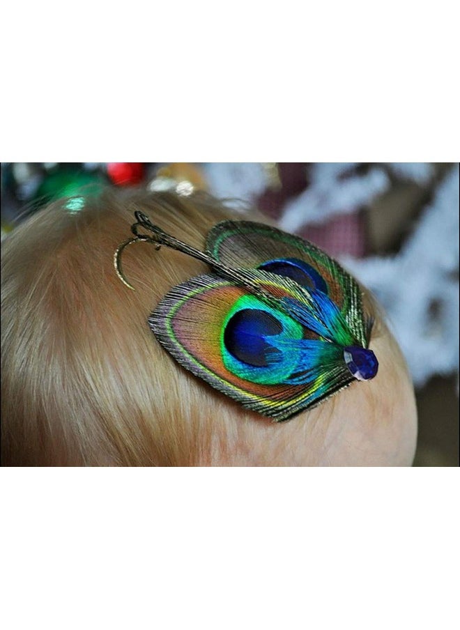 Fodattm Women Bohemian Peacock Feather Hair Clip Hair Pin Elegant Fascinator Wedding Dance Party Headdress Headwear Hair Accessory Sequined Showgirl Headpiece (Style 4)  - Image 2
