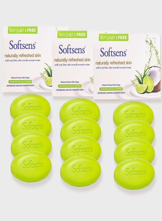 Softsens Natural Refreshed Skin Cream Bar Soap 1200g (100g each x 12) | Moisturizing Bath Soap with Aloe Vera, Cucumber & Coconut cream for Adults | Dermatologically Tested & Hypoallergenic | Paraben-Free - Image 1