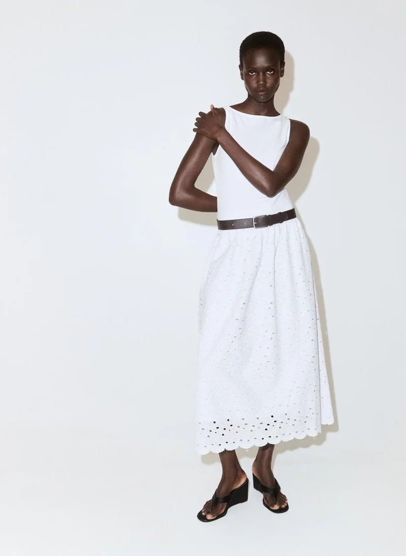 مانجو A-Line Dress With Broderie Anglaise Embroidery