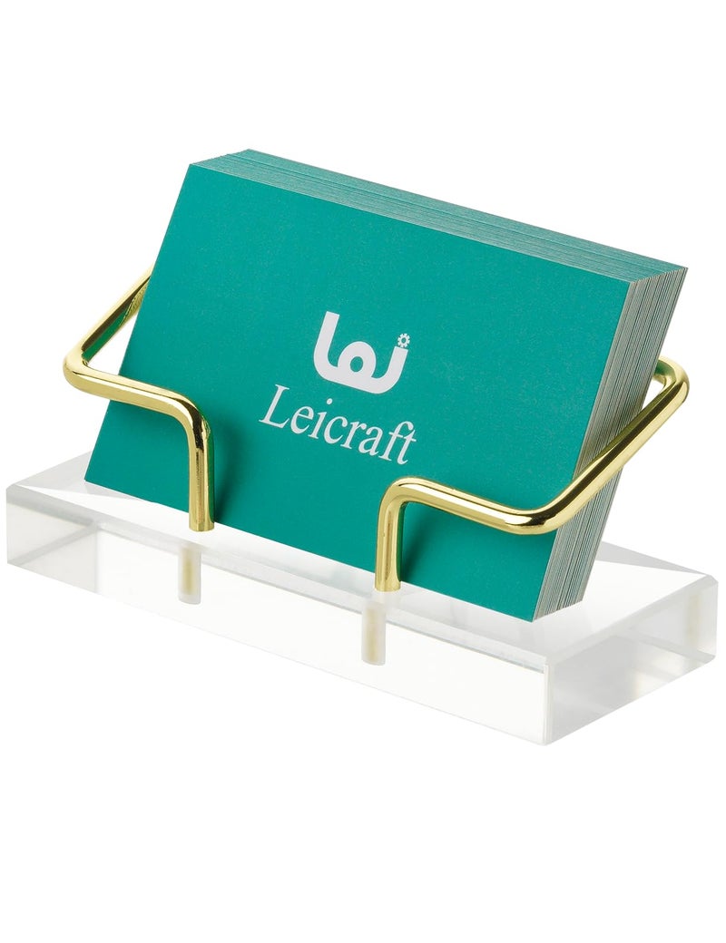 حامل بطاقات أعمال من Leicraft للمكتب، منظمات بطاقات عصرية وإكسسوارات مكتبية للرجال والنساء (أكريليك ذهبي) - Image 1