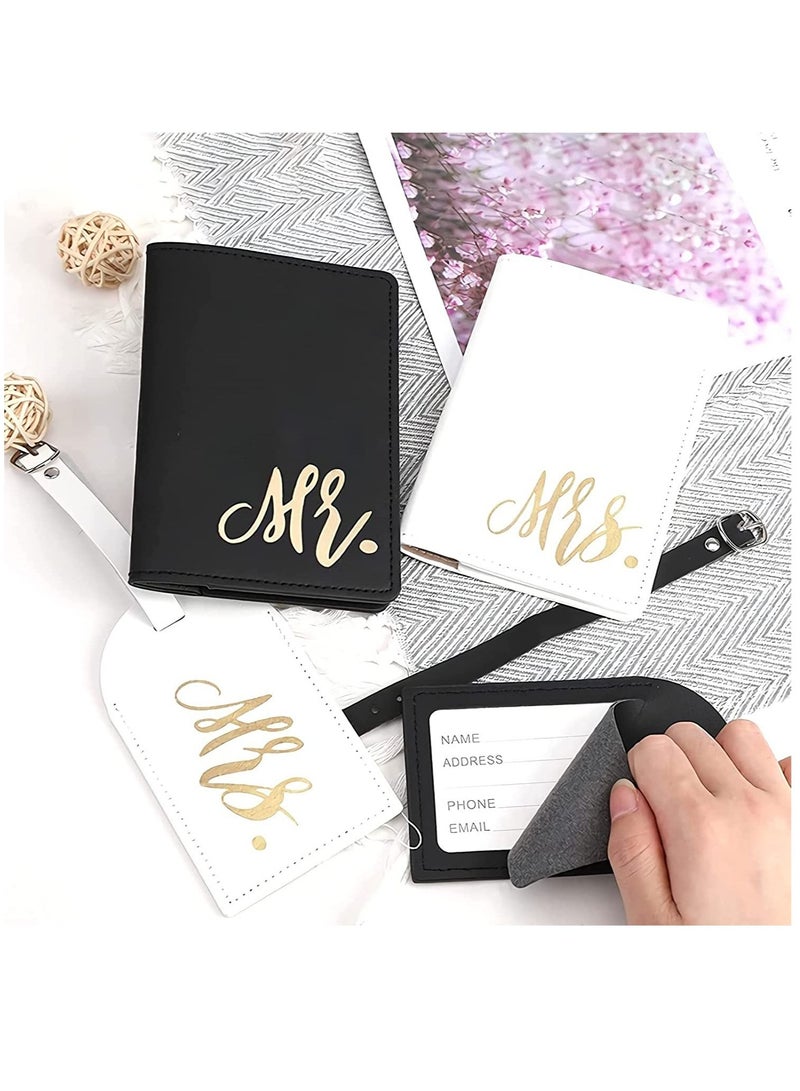 سيوسي الأمتعة التسمية مجموعات وجواز سفر مجموعات ، للسيد والسيدة ، شخصية للماء جلدية بيضاء سوداء اسم معرف الأمتعة التسمية مجموعات للزوجين عشاق شهر العسل للسفر في الهواء الطلق ( 4 قطع ) - Image 3