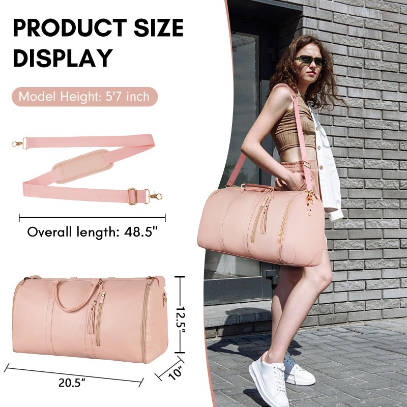 Ytonet Carry On Garment Bag, Large PU Leather Garment Duffle Bag for Women, Waterproof Convertible Garment Bags for Travel with Shoe Pouch, 2 in 1 Hanging Suitcase Dress Suit Travel Bags, Pink - Image 3