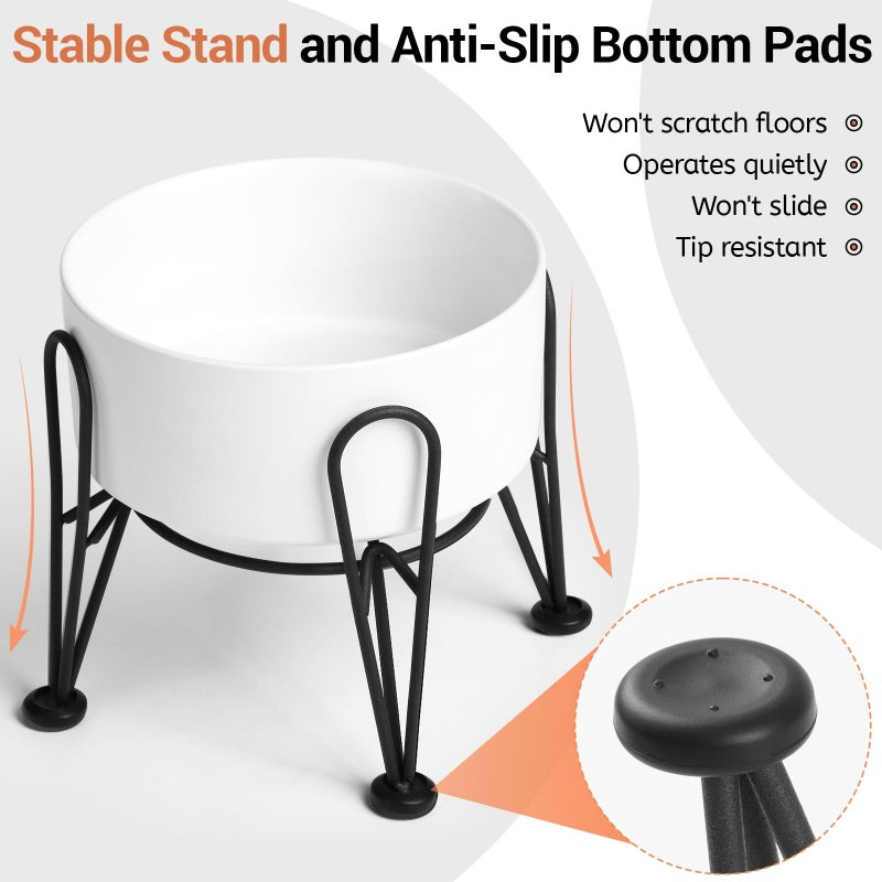 Kitwinney Elevated Dog Bowls, Ceramic Raised Dog Bowl Set with Anti-Slip and Non-Tip Metal Stand, 2 Pack Pet Food and Water Feeding Bowls for Small and Medium Dogs (White,7.6 Cups) - Image 4