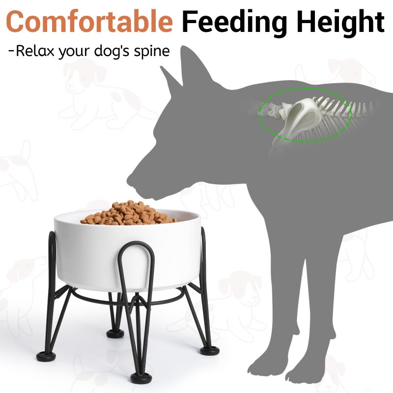 Kitwinney Elevated Dog Bowls, Ceramic Raised Dog Bowl Set with Anti-Slip and Non-Tip Metal Stand, 2 Pack Pet Food and Water Feeding Bowls for Small and Medium Dogs (White,7.6 Cups) - Image 2