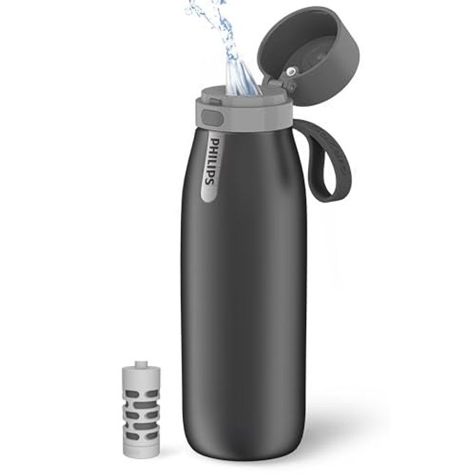 Philips Water Bottle with Filter, Filter Water Bottle Stainless Steel with GoZero Everyday BPA-Free Tap Water Filter, Water Filter Bottle Keep Drink Cold 24 Hours, 1 Filter for 40 gal / 2 Months - Image 1