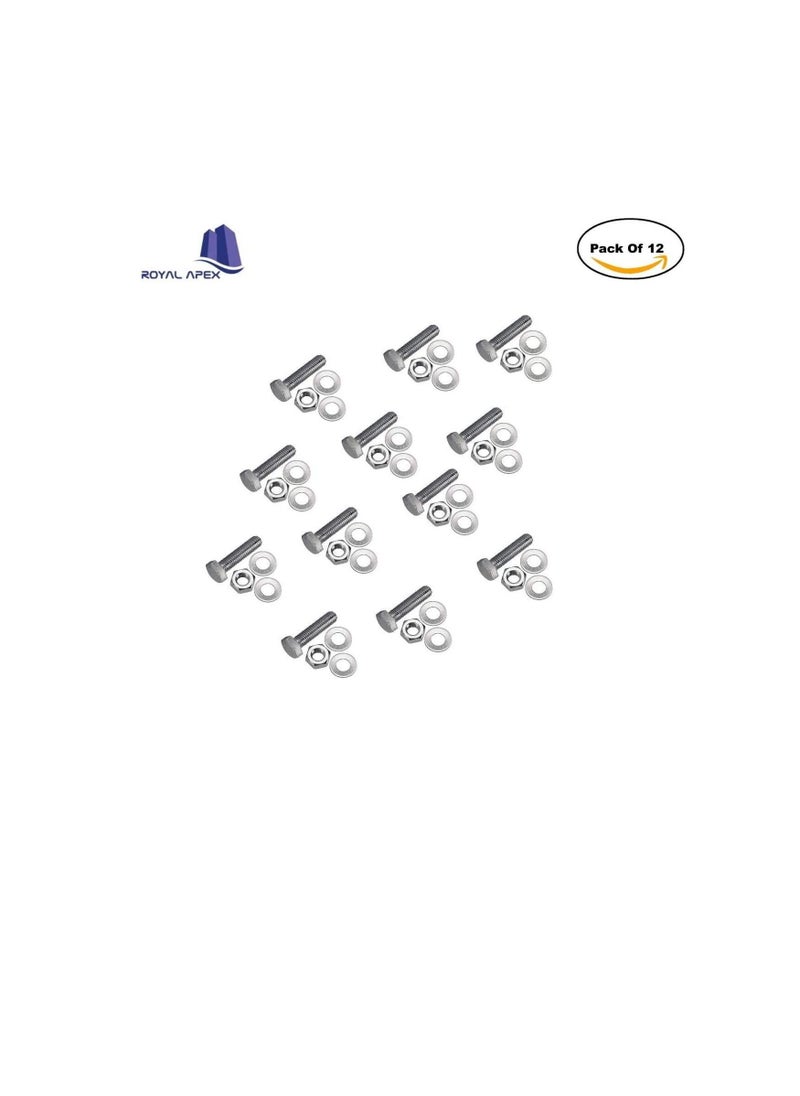 Generic 12 pcs Hex Head Screw Bolts Nuts & Washers Fully Thread GI Plain Finish Bolt Set. (10, 40MM)  - Image 1
