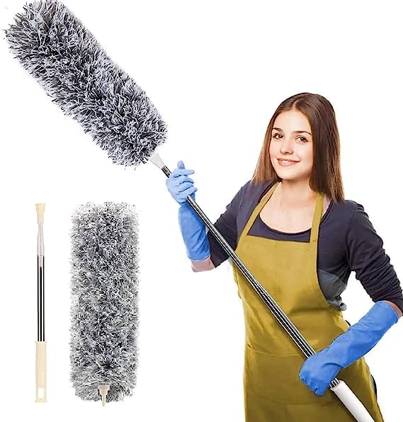 TECH LOGO ELECTRONICS Microfiber Feather Duster Bendable Extendable Fan Cleaning Duster with 100 inches Expandable Pole Handle Washable Duster for High Ceiling Fans Window Blinds 