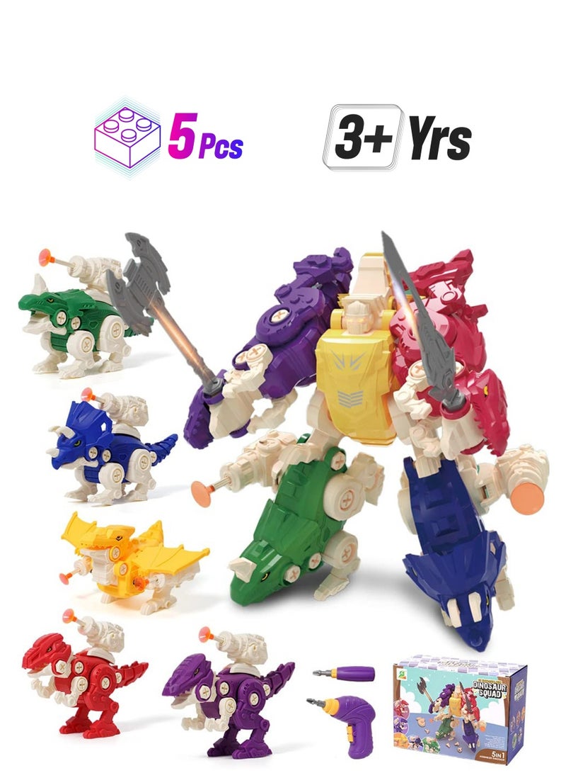 SYOSI ألعاب الديناصورات للأطفال، ألعاب الديناصورات المحولة 5 في 1 للأطفال الأولاد والبنات، مجموعة ألعاب تعليمية للأطفال الصغار من عمر 3 إلى 8 سنوات - Image 1