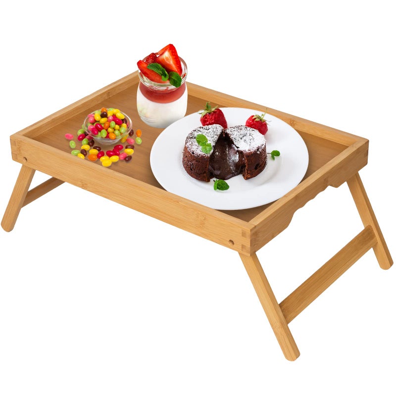 Artmeer Artmeer Bed Tray Table with Folding LegsBamboo Breakfast in Bed for TV Table Laptop Computer TrayEatingSnack TrayBamboo