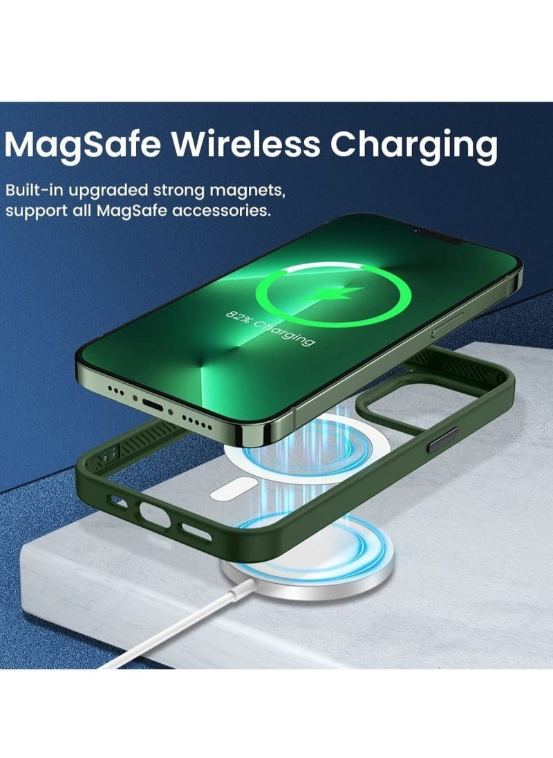 Raxoom iPhone 13 Pro Magnetic Case, Built in Magnets Compatible with MagSafe, Clear Hard PC Back Cover + Soft TPU Frame Shockproof Protective Slim Bumper Case for iPhone 13 Pro 6.1" -Alpine Green - Image 2