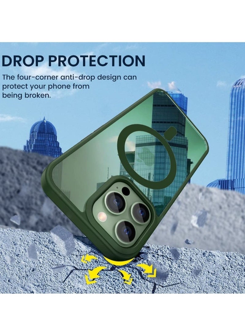 Raxoom iPhone 13 Pro Magnetic Case, Built in Magnets Compatible with MagSafe, Clear Hard PC Back Cover + Soft TPU Frame Shockproof Protective Slim Bumper Case for iPhone 13 Pro 6.1" -Alpine Green - Image 5