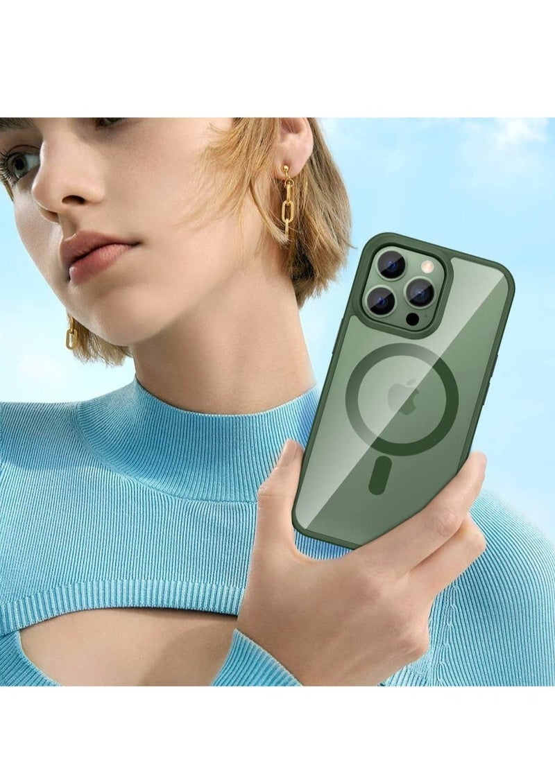 Raxoom iPhone 13 Pro Magnetic Case, Built in Magnets Compatible with MagSafe, Clear Hard PC Back Cover + Soft TPU Frame Shockproof Protective Slim Bumper Case for iPhone 13 Pro 6.1" -Alpine Green - Image 3
