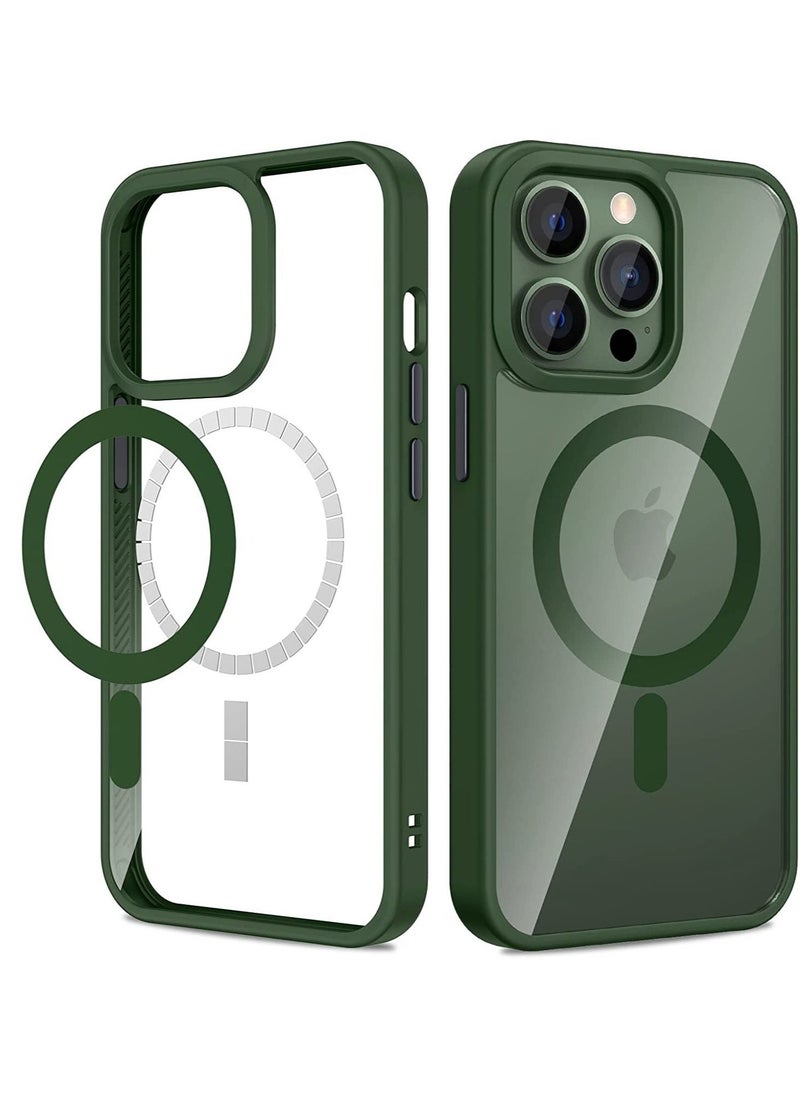 Raxoom iPhone 13 Pro Magnetic Case, Built in Magnets Compatible with MagSafe, Clear Hard PC Back Cover + Soft TPU Frame Shockproof Protective Slim Bumper Case for iPhone 13 Pro 6.1" -Alpine Green - Image 1