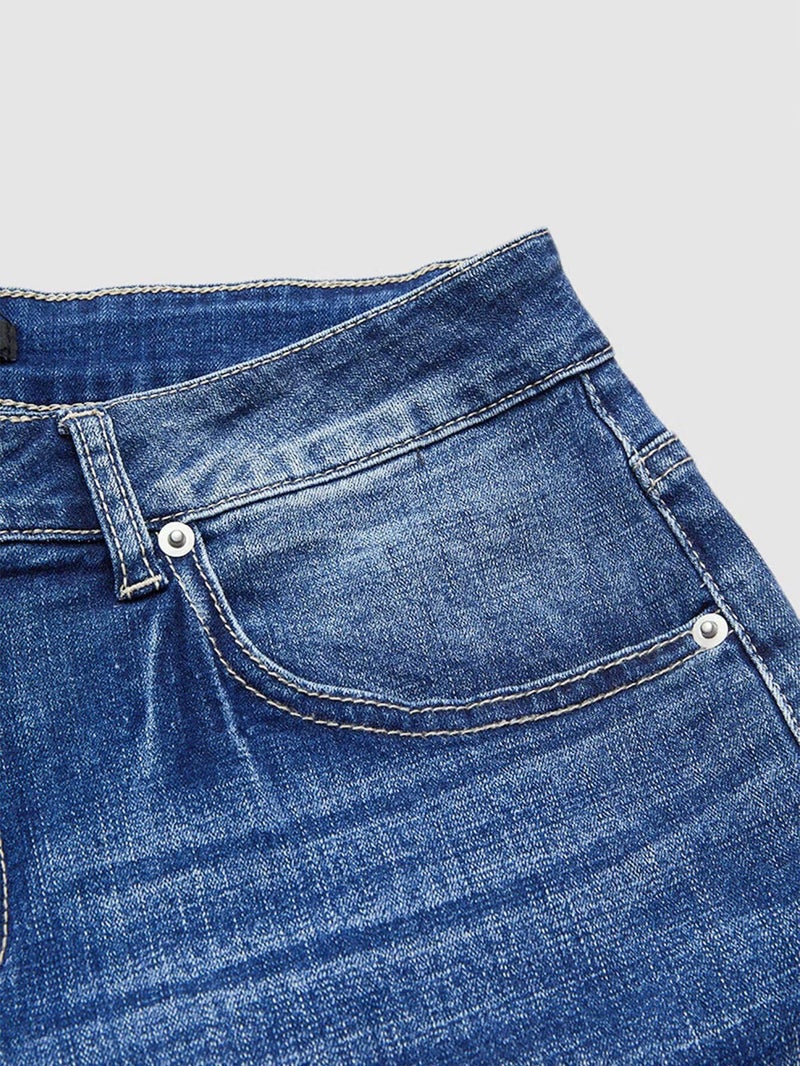 Flamingals Straight Leg Boyfriend Jeans for Women Trendy Mid Rise Wash Stretchy Casual Baggy Jeans Mid Blue M - Image 4
