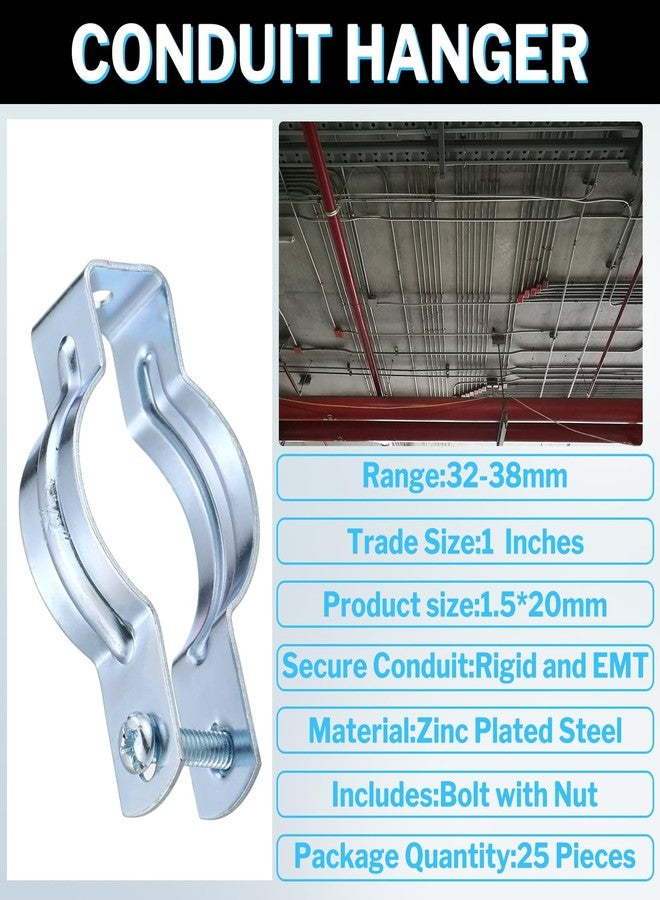 Yaocom 25 Pcs EMT Conduit Hanger with Bolt,Insulated Supports or Threaded Rods,Metal Galvanized Conduit Clamps Strut Straps and Hangers Rigid Pipe Fittings Mounting(1 Inch) - Image 2