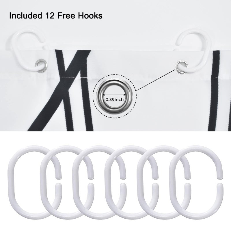 Punkray Black and White Striped Wavy Line Fabric Shower Curtain for Bathroom with 12 Hooks  Extra Long Shower Curtains for Bathroom 96 Inches Long  Weighted Hem Waterproof Bath Accessories - Image 4