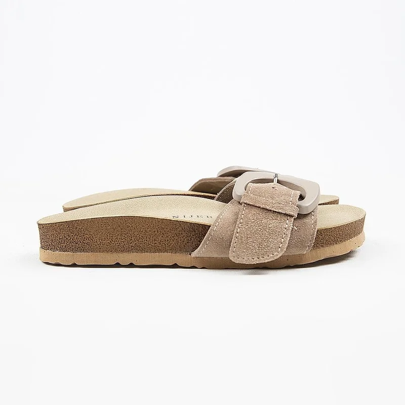 Manijero Manijero Alandra Women's Genuine Leather Single Buckle Light Mink Slippers