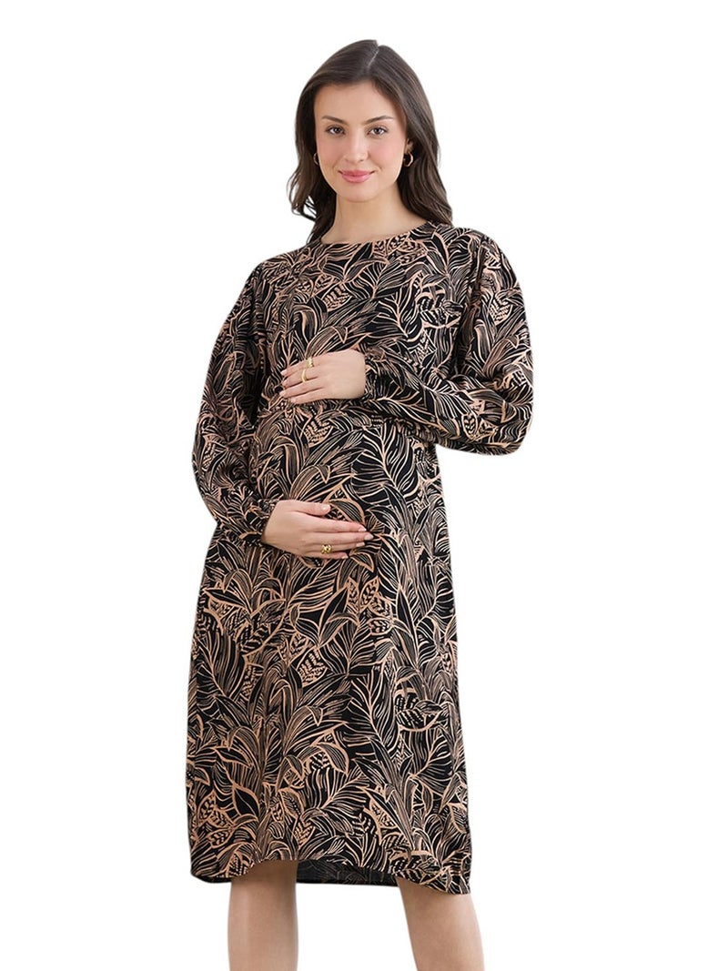 MomToBe Women's Rayon Maternity Dresses | Pregnancy Feeding Nursing Dress with 14 inch Zip on Both Sides (Beige ; Medium) - Image 1