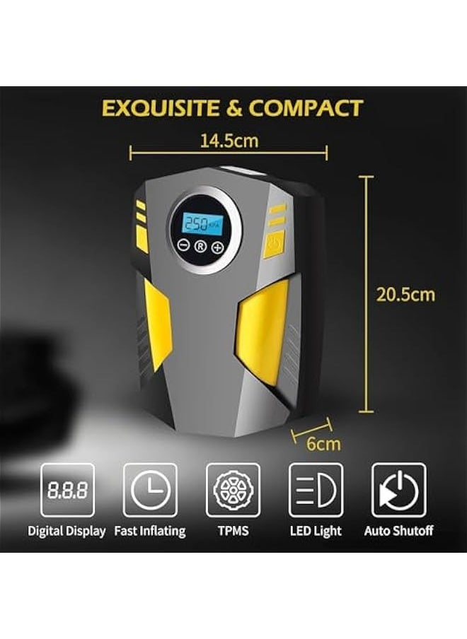 Digital Air Compressor,12V Automatic Tyre Inflator, Portable Pump Tire Inflator with 3 Nozzle Adaptors and Digital LED Light,Rapid Tyre Inflator for Car Tires and Other Inflatables