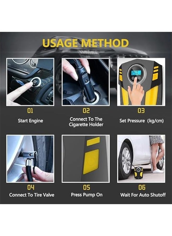 Digital Air Compressor,12V Automatic Tyre Inflator, Portable Pump Tire Inflator with 3 Nozzle Adaptors and Digital LED Light,Rapid Tyre Inflator for Car Tires and Other Inflatables