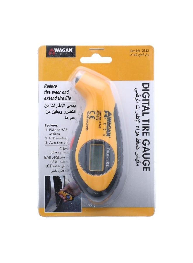 WAGAN Auto-shutoff Digital LCD display Tire Gauge with LED Light Yellow and Black - Image 3