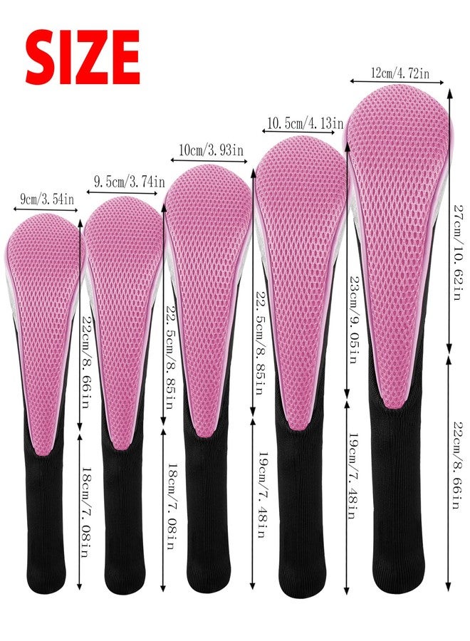 Andux 5pcs/Set Mesh Golf 460cc Driver Fairway Wood Club Head Covers Long Neck with No. Tags Black/Pink - Image 3