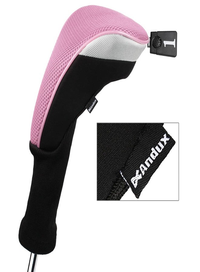 Andux 5pcs/Set Mesh Golf 460cc Driver Fairway Wood Club Head Covers Long Neck with No. Tags Black/Pink - Image 2
