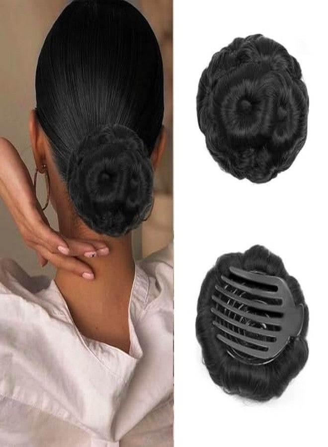 بلوشيا (عبوة من قطعة واحدة) مشابك شعر نسائية على شكل كعكة جودا مع كعكات شعر صناعية للنساء، لون أسود - Image 1