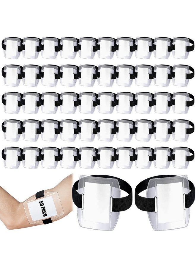 Meanplan 50 Pcs Arm Badge Holder Armband Id Badge Holder Visibility Pvc Id Badge Holder With Adjustable Belt Elastic Armband Badge Clear Name Tag Holder For Work Pass Postcards Universal Size (Black)  - Image 1