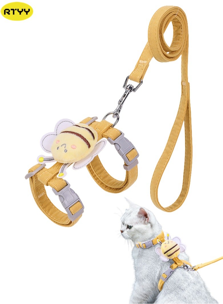 RTYY حزام صدر قابل للتعديل وجيد التهوية للقطط، مقود للحيوانات الأليفة، حزام صدر مقاوم للهروب، مجموعة مقود للقطط من النايلون الناعم، طوق قطط على شكل نحلة، مقود مناسب للمشي في الهواء الطلق للقطط والكلاب الصغيرة والجراء - Image 1