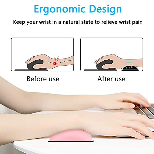 Dapesuom Mouse Wrist Rest, Ergonomic Memory Foam Mouse Wrist for Computer Desk Mats Support, PU Leather Hand Rest Pad Cushion for Gaming, Laptop, Men, Women, Pain Relief & Easy Typing, Pink - Image 2