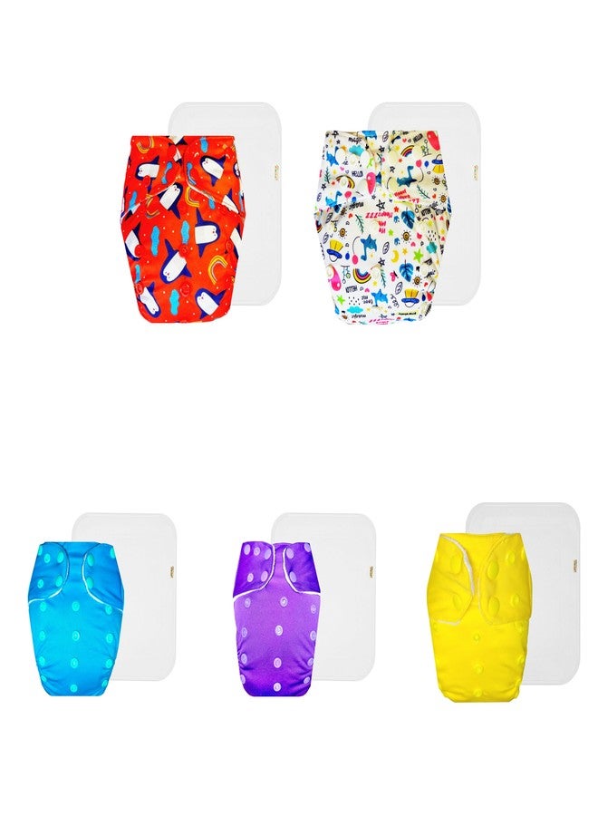 Dumbledo Premium Cloth Diaper with Cotton Insert (Pack of 5) | Snug Fit | Leakproof | Travel Friendly | Worry-Free Diapering | 3 Months - 3 Years | Unisex Baby - Image 1
