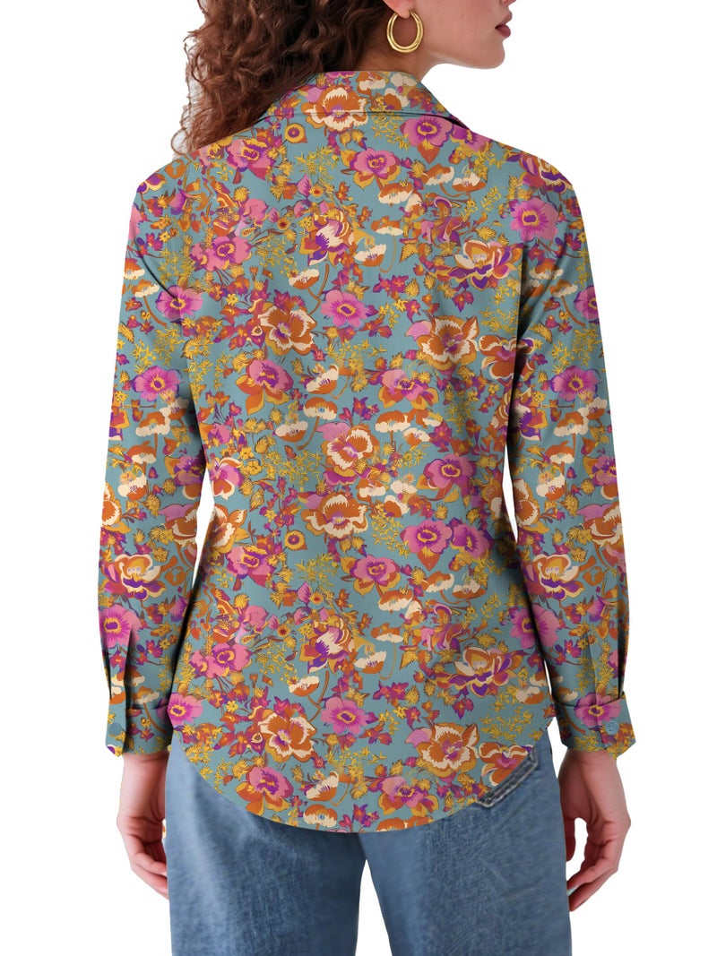 COUXILY Womens Button Down Blouse Long Sleeve Silk Shirts for Women Tops Fall Business Casual Shirt Work Dressy Fashion Blouses Formal Trending Print Office Paisley Bohemian Colorful Floral 02 M - Image 4