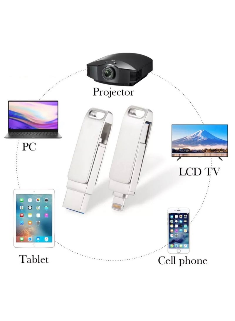 128GB USB Flash Drive for Iphone 3.1 Super Speed 4 in 1 Metal Flash Drive Swivel Design OTG Type A USB + Lightning + Micro USB for Android Devices, PC's, Computers, Cars, Laptops and other Devices - Image 5